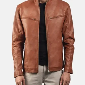Men Biker Leather Jackets Tan Brown