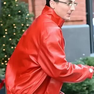 NYC 2025 Timothee Chalamet Red Leather Jacket