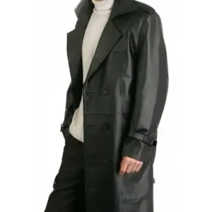 Pure Leather Overcoat Black Biker Style Double Breasted Augusta Guys