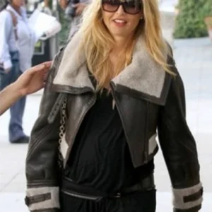 Real Shearling Fur Rachel Zoe Jacket B3 Short Body Long Collar Aviator