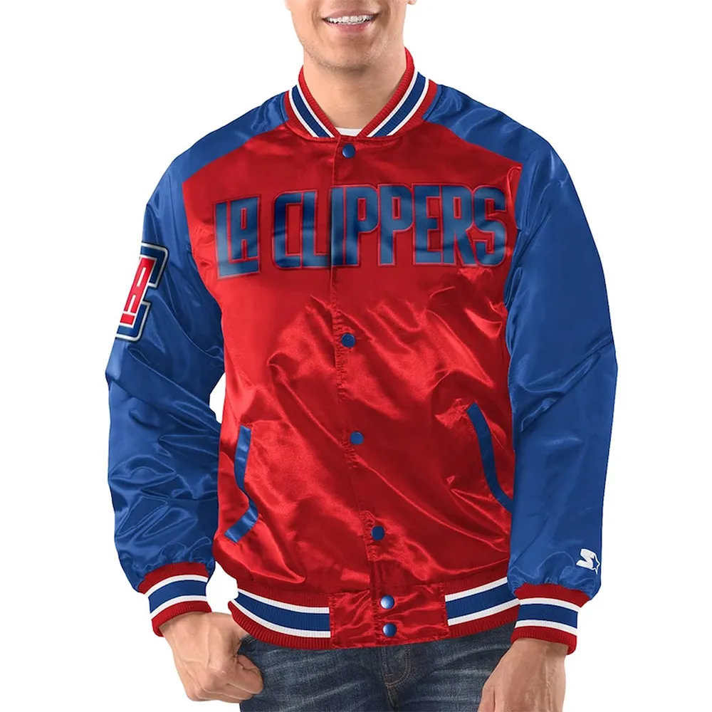 Red Royal LA Clippers Renegade Varsity Satin Jacket