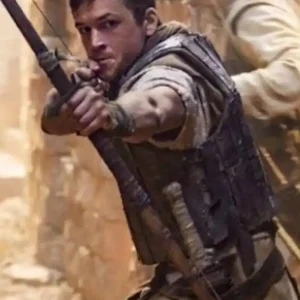 Robin Hood Taron Egerton Black Leather Vest