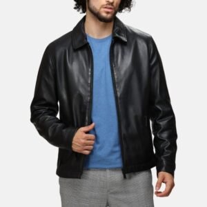 Shirt collar black leather jacket c81087d8 f3ba 42b1 b357 cd5ff221c5f7