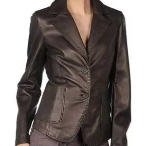 Silky Women Leather Blazer Coat