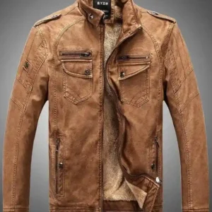 Waterproof Leather Jacket Thickening Wool Windbreaker