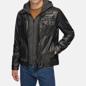 black hooded leather jacket mens f4fc980b f089 4683 86f6 60e8741e8922