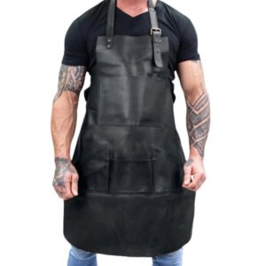 black pocket leather apron