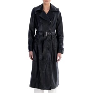 black spring belted leather trench coat for womens fd70e547 9dd3 4af3 8354 af3f98324532