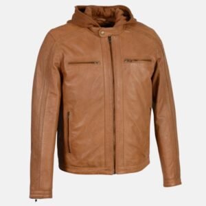 brown biker mens leather jacket with hood 9c1210a6 6eb7 4ef3 b668 c97e7f82145b