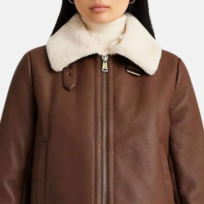 brown leather shearling jacket women 973f6015 4e4c 4d53 9912 db36d66c59e0