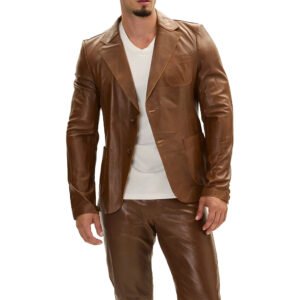 classic two button leather blazer brown 896635