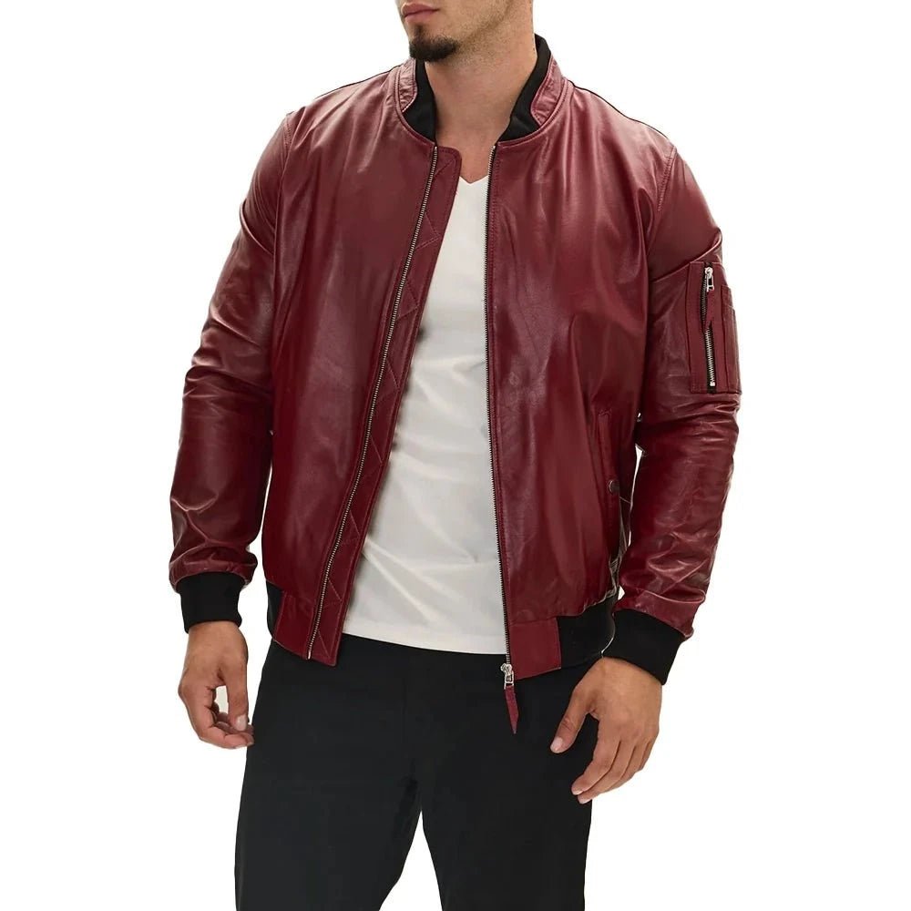 genuine leather bomber jacket burgundy 67e29014 515a 412f b4ac 2d4f24241045 639346