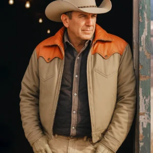 john dutton beige and orange cotton jacket yellowstone