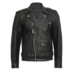 mens black waxed leather biker jacket