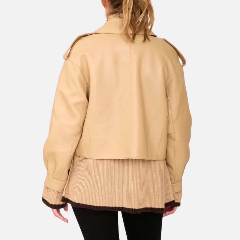 women cropped motorcycle beige leather jacket 1bcfdab3 311a 41d8 b5c6 807e783c6ec7