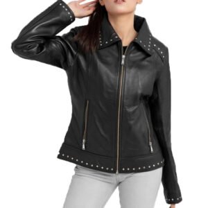 womens studded black leather jacket 480ff86c bc14 4fc6 8652 5cdb97d04696