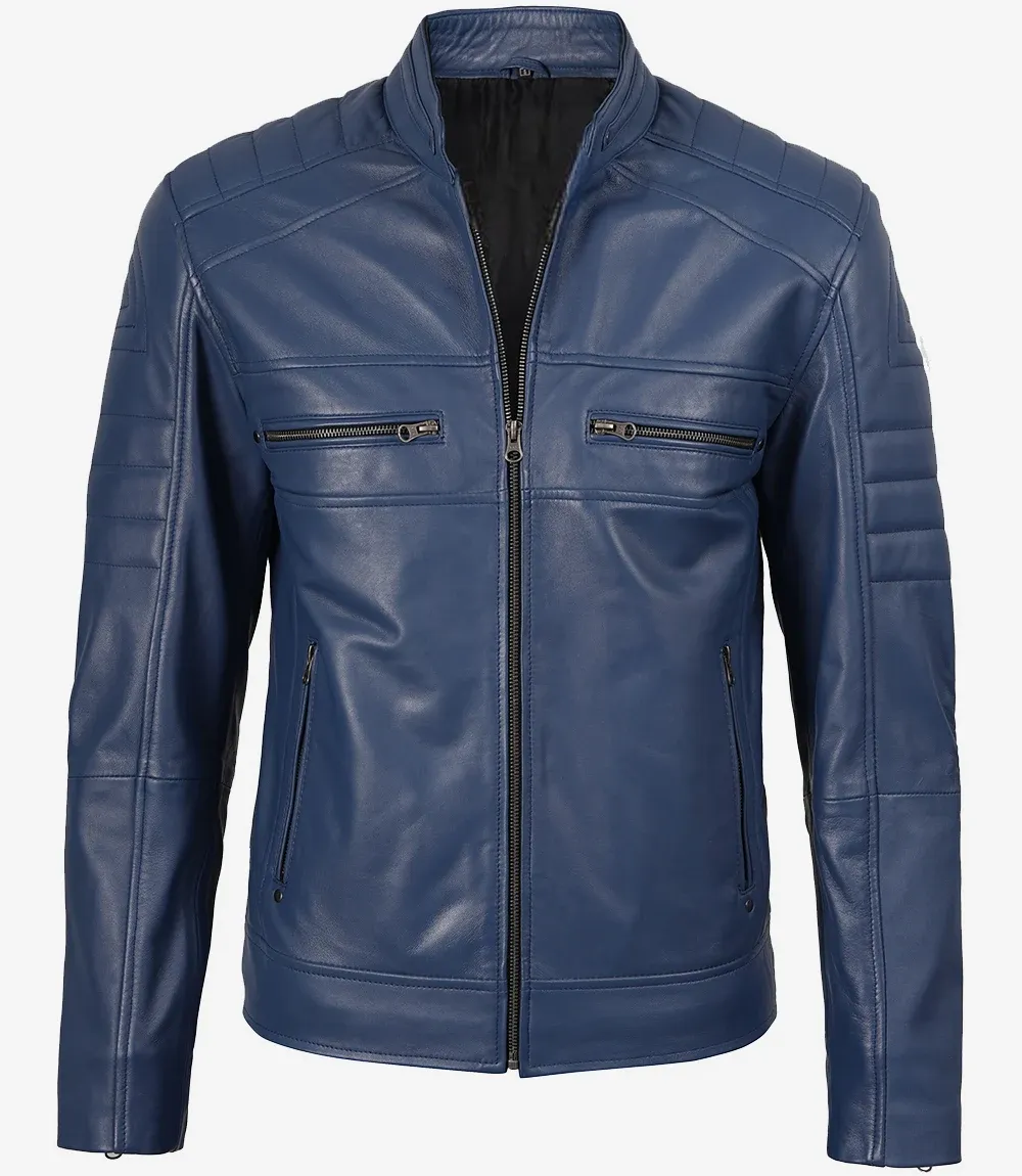 Mens-Blue-Biker-Leather-Jacket