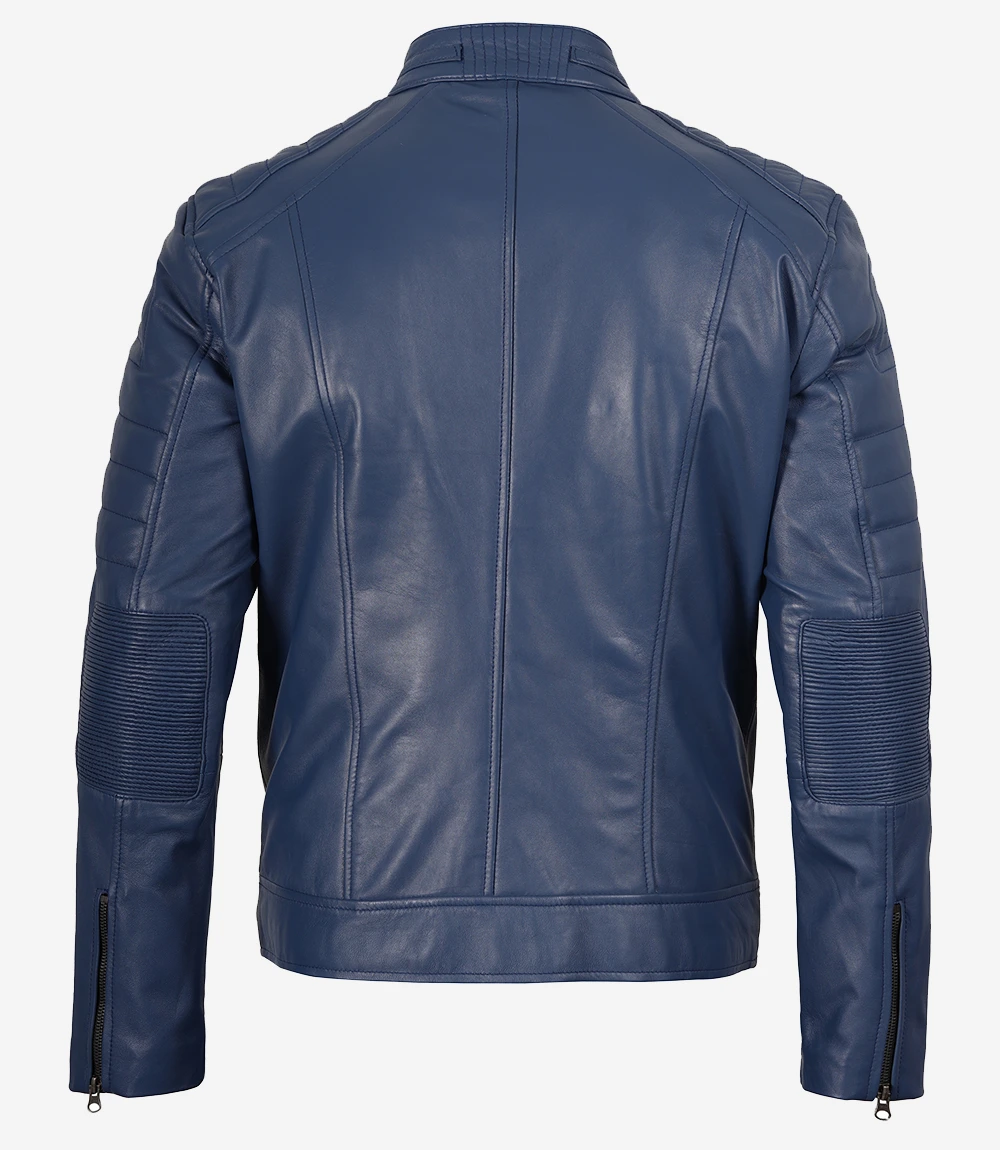 Mens Blue Biker Style Leather Jacket