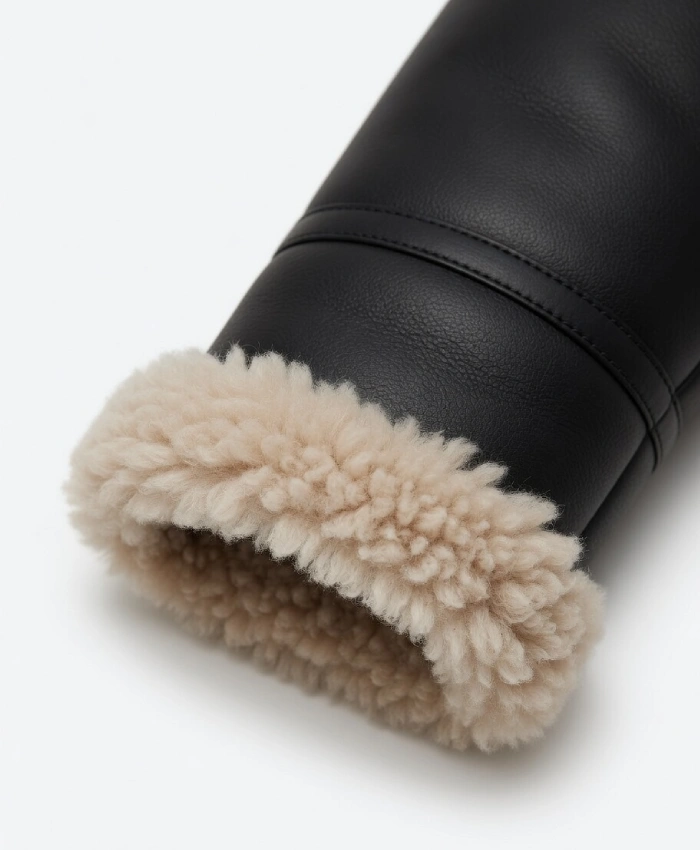 Arctic Chic Leather Flight Leather Shearling Trim Jacket in Black