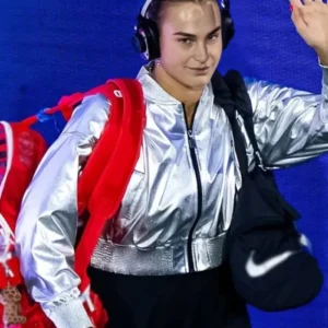 Aryna Sabalenka 2025 US Open Silver Crop Bomber Jacket