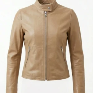Beige Lightweight Biker Leather Jacket for women
