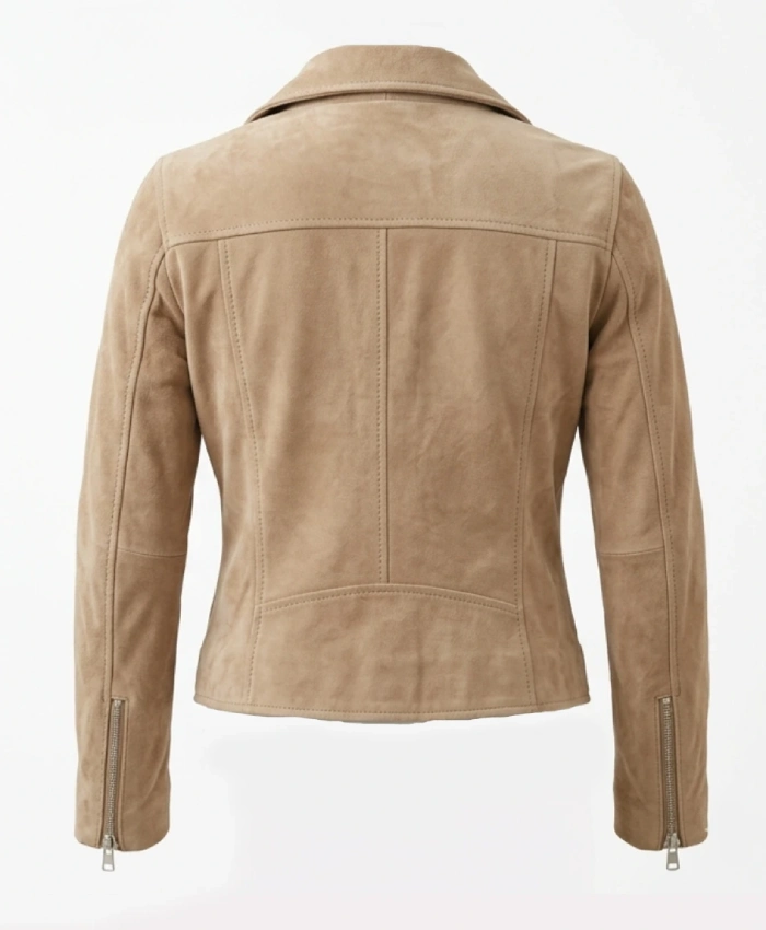 Buy Womens Suede Leather Beige Biker Jacket