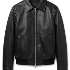 Classic Collar Black Leather Jacket