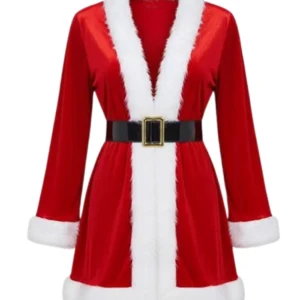 Cozy Velvet Red Santa Claus Costume Robe for Women
