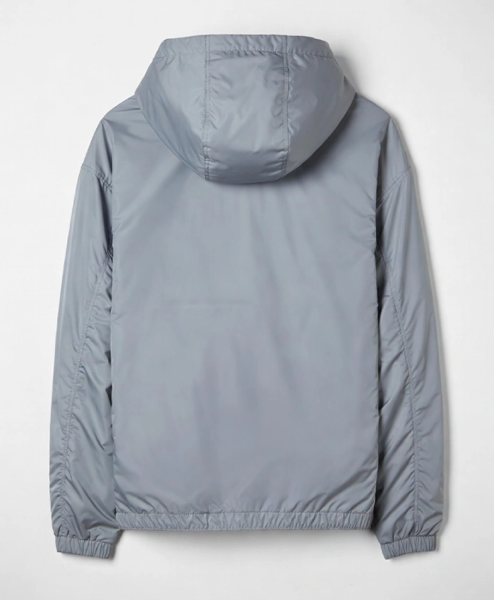 Grey Windbreaker Zip Up Parachute Jacket with Elastic Cuffs