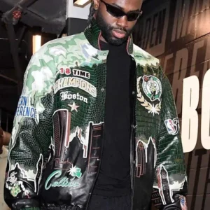 Jaylen Brown Green and Black Boston Celtics 18 Time Champion Leather Jacket