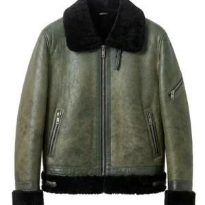 Men Aviator Style Olive Green Leather Jacket