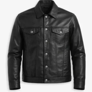 Men Black Leather Trucker Jacket
