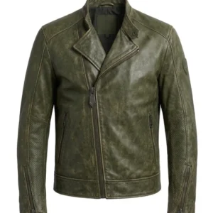 Mens Distressed Green Leather Biker Jacket