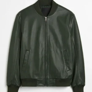 Mens Leather Bomber Jacket in Green