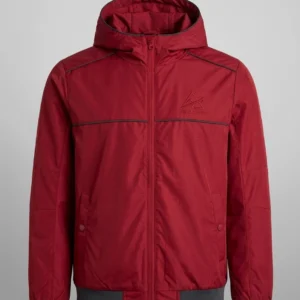 Mens Red Hooded Parachute Jacket