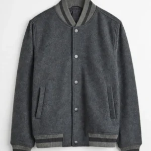 Mens Wool Grey Charcoal Letterman Jacket