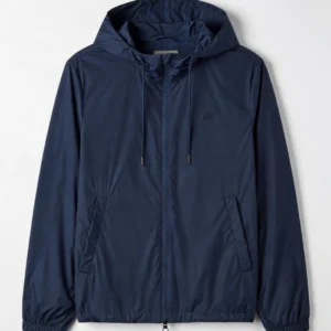Navy Windbreaker Zip Up Parachute Jacket with Elastic Cuffs