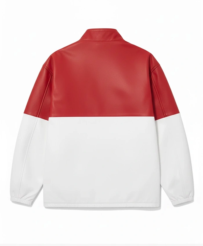 Red and White Two Tone Cafe Racer Bomber Leather Jacket