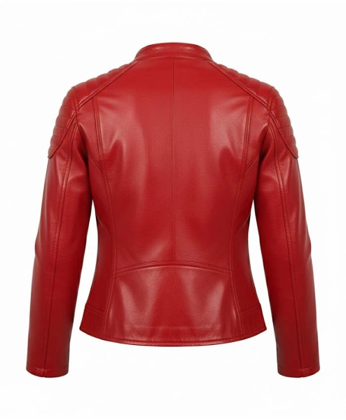 Slim Fit Red Biker Leather Jacket For Sale