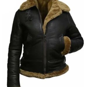 Women Aviator Hooded B3 Fur Shearling Bomber Leather Jacket