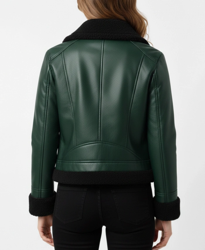 Womens B3 Aviator Green Fur Leather Bomber Jacket