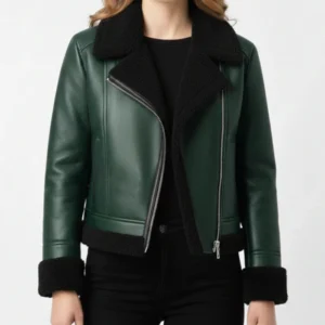 Womens B3 Aviator Green Shearling Fur Jacket