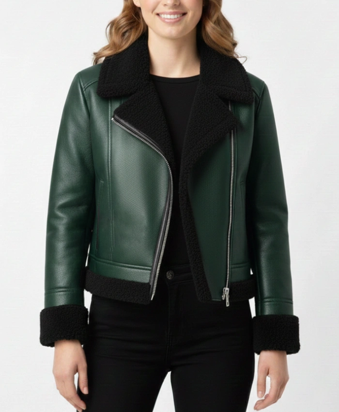 Womens B3 Aviator Green Shearling Fur Jacket