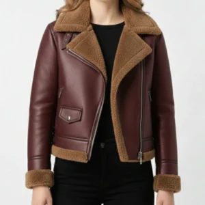 Womens B3 Shearling Maroon Fur Jacket