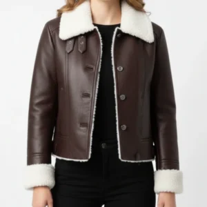 Womens Dark Brown Shearling Leather Jacket