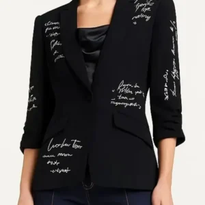 Womens Love Letter Feather Sleeves Black Blazer