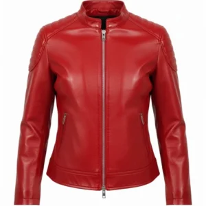 Womens Slim Fit Red Biker Jacket