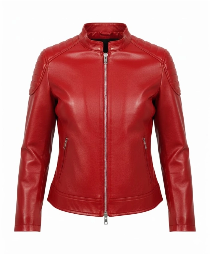 Womens Slim Fit Red Biker Jacket
