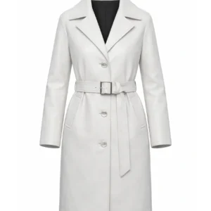 Womens White Belted Leather Coat