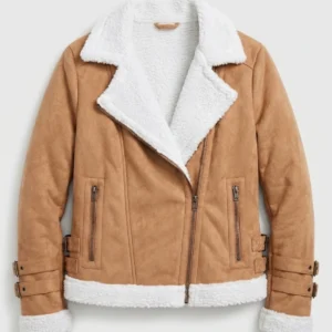 womens Brown Suede Biker Jacket with Fur Lining